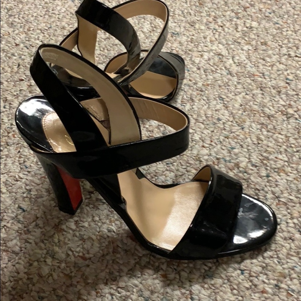Christian Louboutin Black Patent Leather Slingback Heels with Red Soles - Picture 2 of 7
